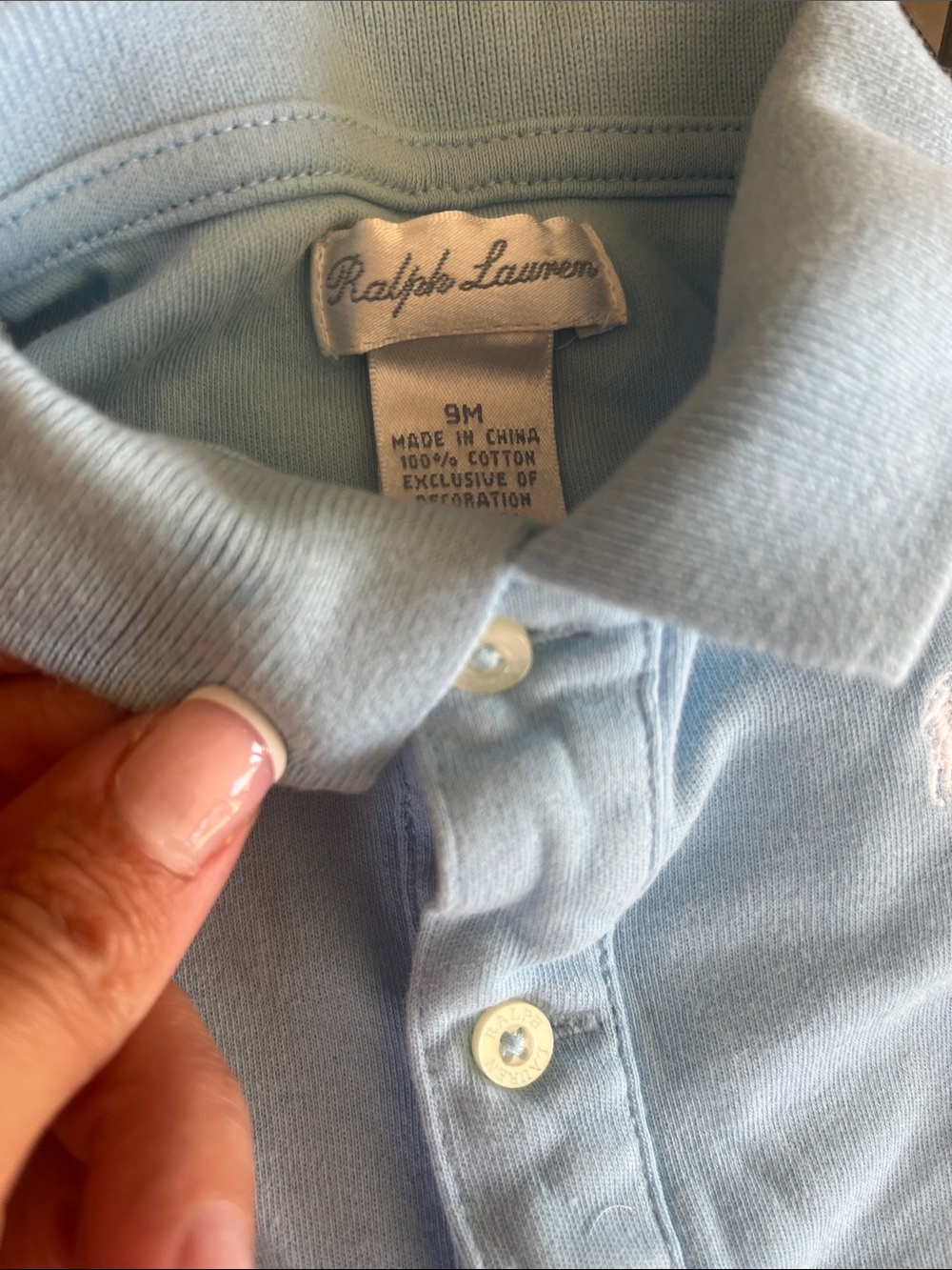 Ralph Lauren 6-9mo Baby Blue Bundle: RL Onesie and RL shoes, shirt, hat, bundle